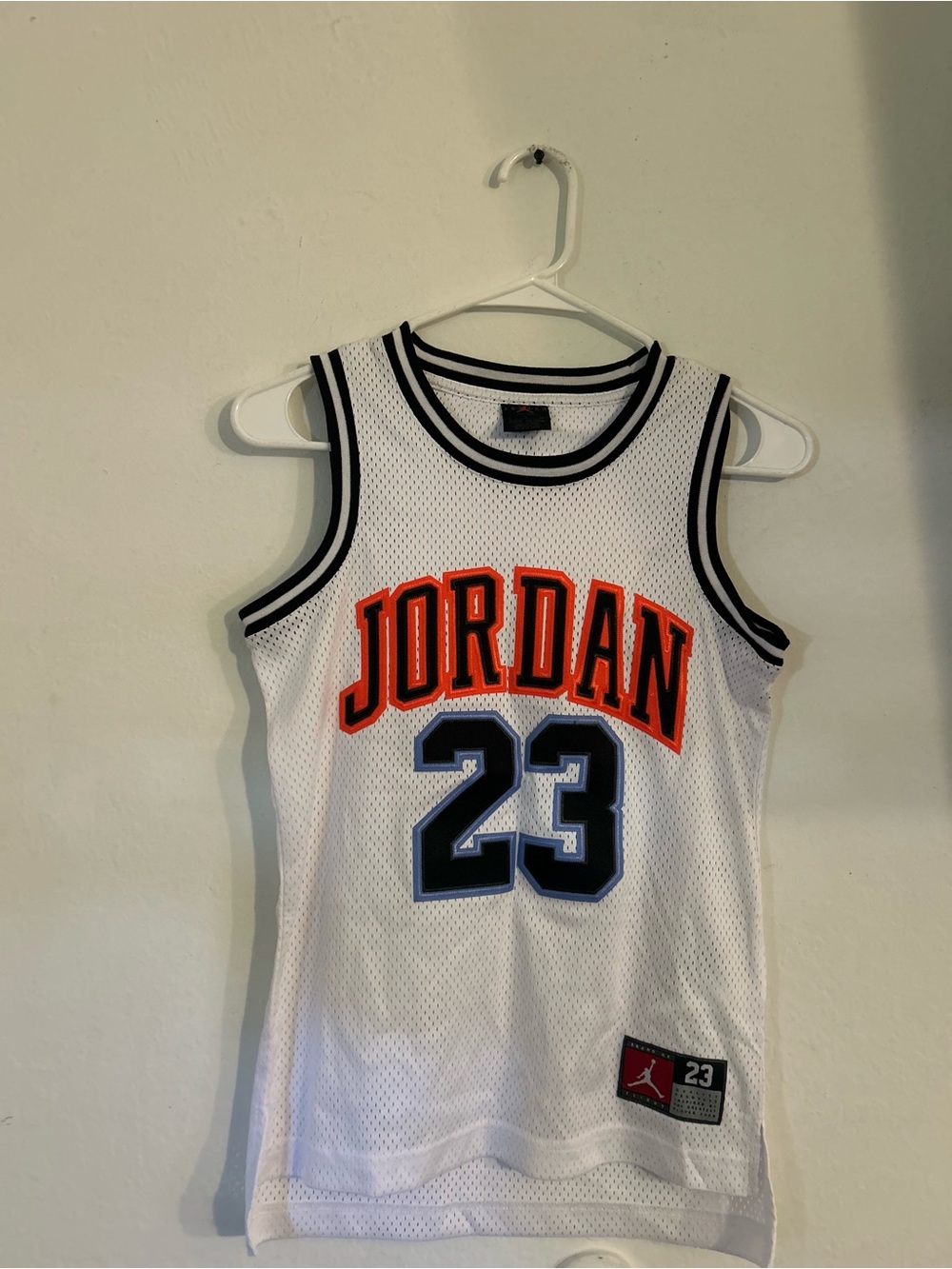 Jordan White Mesh Jersey with Orange and Navy Accents